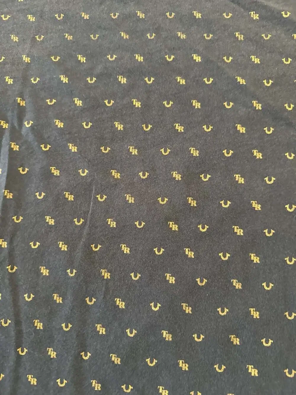 True Religion Monogram SS Crew Neck Tee Black Gold All Over Print Size L
